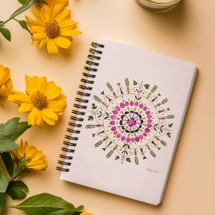 Handgemaakte Persbloem Mandala Door S.Frigui Art Notitieboek