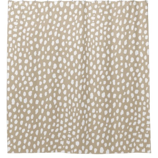 Handgemaakte polka dot brush spots (wit/tan) douchegordijn (Voorkant)