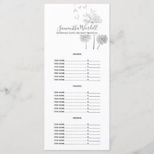 Handgemaakte prijslijst voor schoonheidsproducten  menu