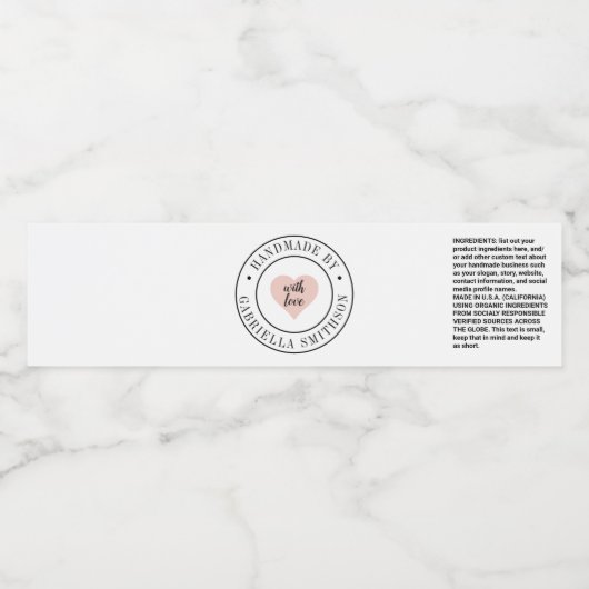 Handgemaakte productverpakking rond label Roze har Waterfles Etiket (Enkel label)