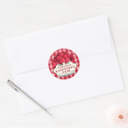 Handgemaakte Raspberry Jam Ronde Sticker (Envelop)
