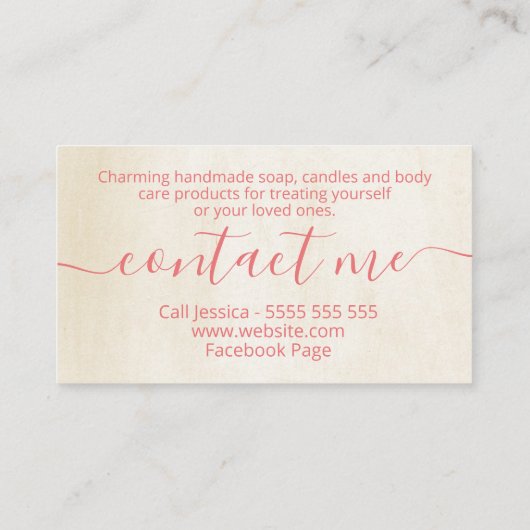 Handgemaakte Roos Roze Bath Body Candle Soap Visitekaartje (Achterkant)