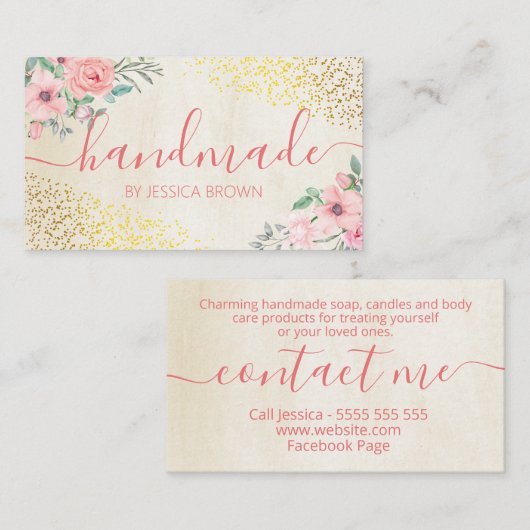 Handgemaakte Roos Roze Bath Body Candle Soap Visitekaartje (Voorkant / Achterkant)