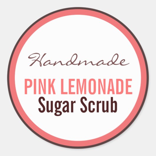 Handgemaakte roze limonade suiker scrub ronde sticker (Voorkant)