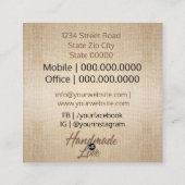 Handgemaakte rustieke kraft vierkante visitekaartje (Achterkant)