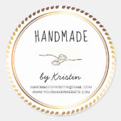 Handgemaakte rustieke witte gouden Lijst Ronde Sticker (Voorkant)