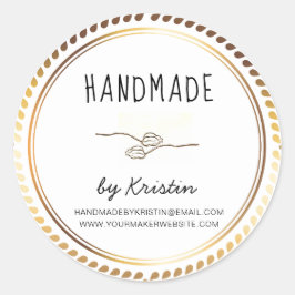 Handgemaakte rustieke witte gouden Lijst Ronde Sticker