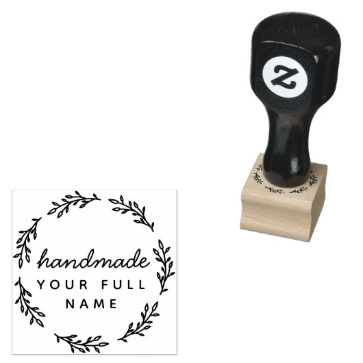 Handgemaakte scriptnaam Round Leaves Simple Minima Rubberstempel (Gestempeld)