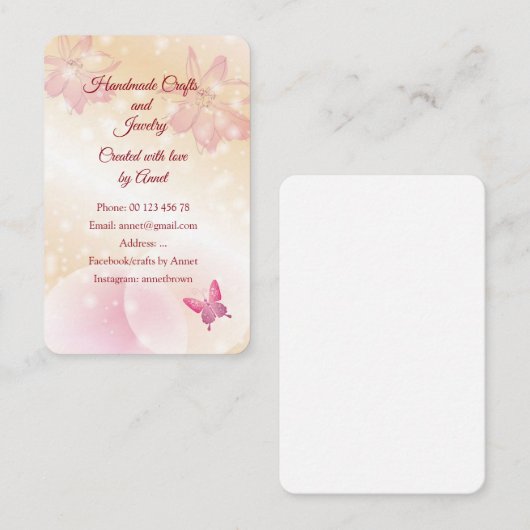 Handgemaakte sieraden en sieraden visitekaartje (Voorkant / Achterkant)