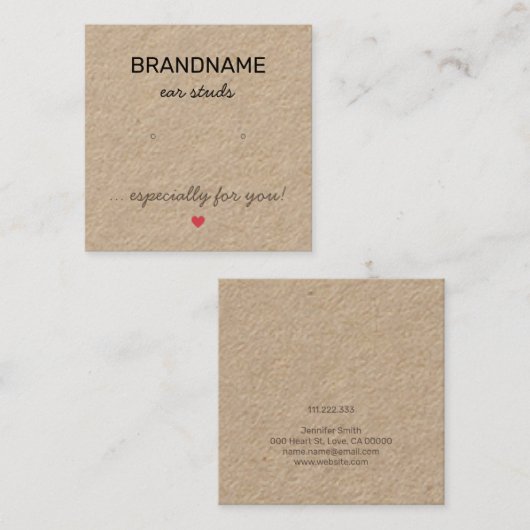 Handgemaakte sieraden Tiny Heart rustieke oorbelle Vierkante Visitekaartje (Voorkant / Achterkant)
