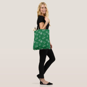 Handgemaakte Sneeuwvlokvlagen - Helder Groen & Wit Tote Bag