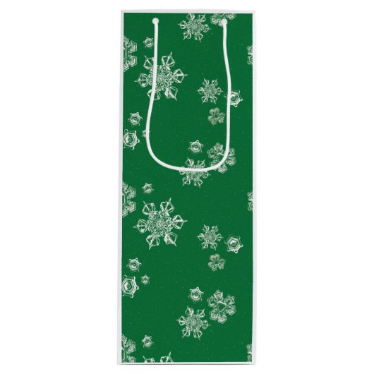 Handgemaakte Sneeuwvlokvlagen - Helder Groen & Wit Wijn Cadeautas (Voorkant)