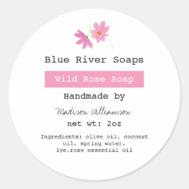 Handgemaakte Soap Pink Floral met lijst Ingrediënt Ronde Sticker