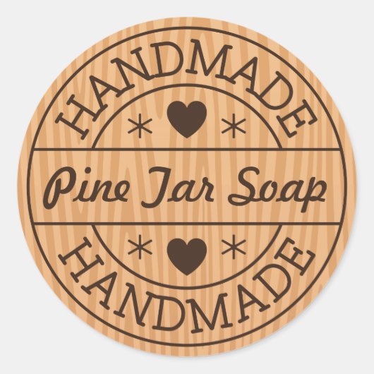 Handgemaakte stempel op hout aangepaste productnaa ronde sticker (Voorkant)