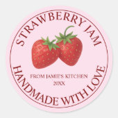 Handgemaakte Strawberry Jam Label Sticker (Voorkant)