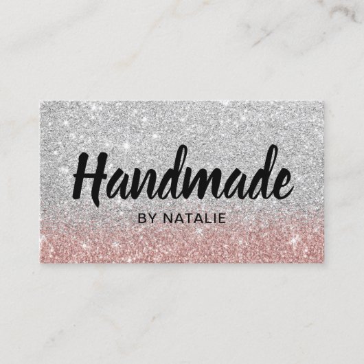 Handgemaakte tekst Moderne Roos Gold Silver Glitte Visitekaartje (Voorkant)