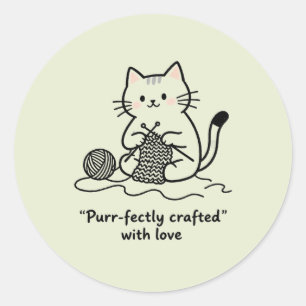 Handgemaakte Textielkunst Kat Breien Grafische Kun Ronde Sticker