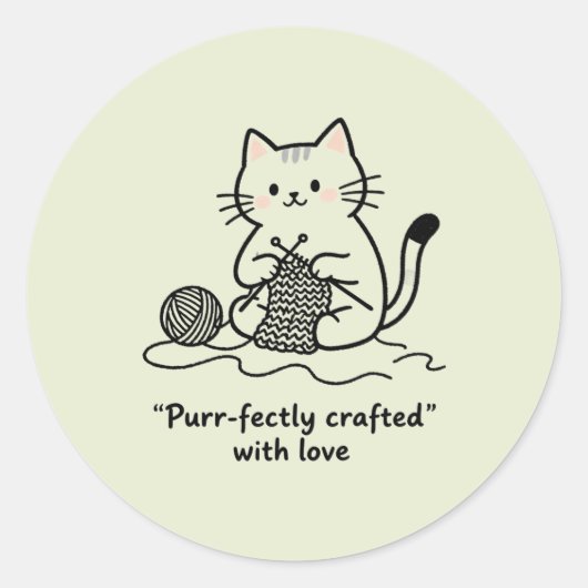Handgemaakte Textielkunst Kat Breien Grafische Kun Ronde Sticker (Voorkant)
