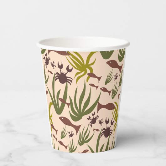 Handgemaakte unieke Zee Dream Fishes and Crabs cup Papieren Bekers (Achterkant)