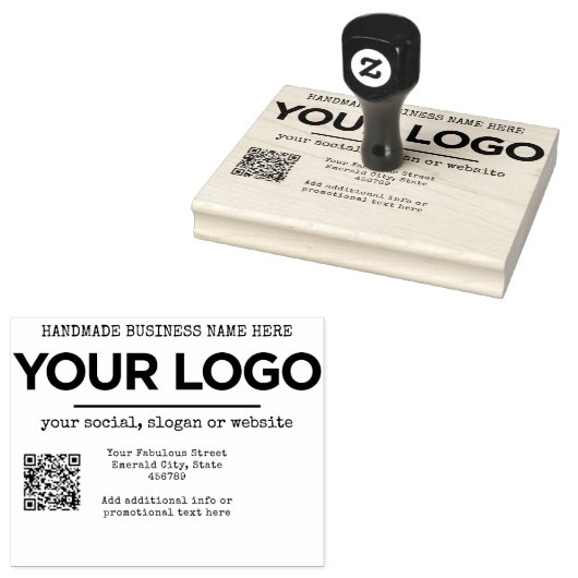 Handgemaakte uw bedrijf Inline Logo aangepaste QR- Rubberstempel (Gestempeld)