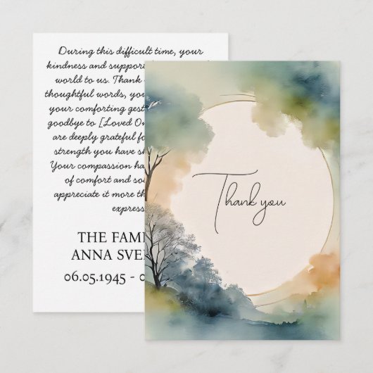 Handgemaakte Waterverf begrafenis bedankkaart (Voorkant / Achterkant)