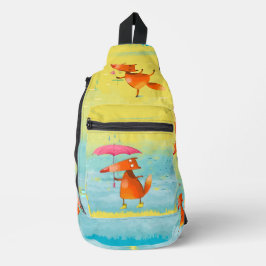 Handgemaakte Waterverf Funny Fox Sling Bag