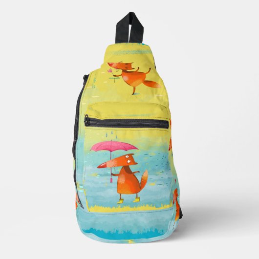 Handgemaakte Waterverf Funny Fox Sling Bag (Voorkant)