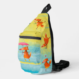 Handgemaakte Waterverf Funny Fox Sling Bag
