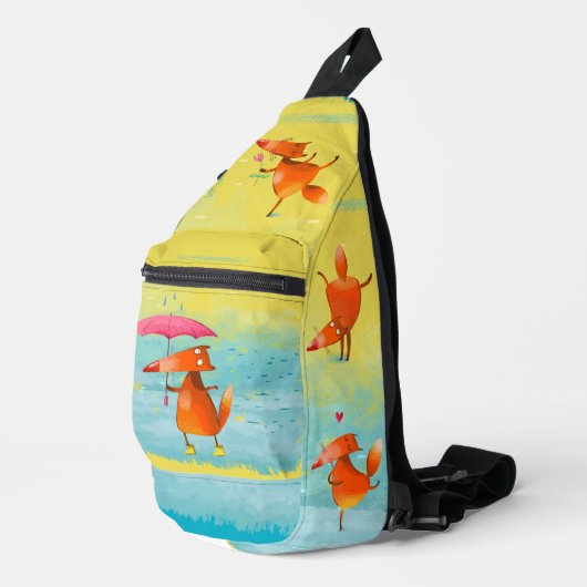 Handgemaakte Waterverf Funny Fox Sling Bag (Rechterhoek)