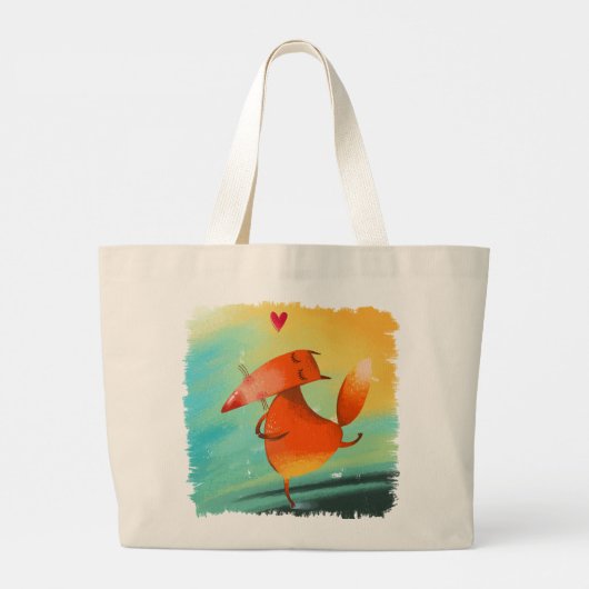 Handgemaakte Waterverf illustratie Funny Fox Grote Tote Bag (Achterkant)