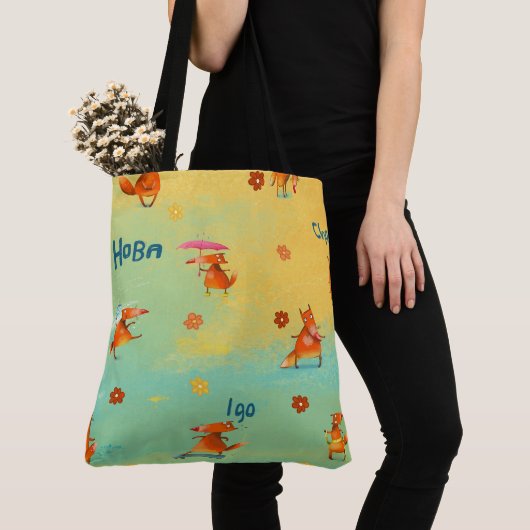 Handgemaakte Waterverf illustratie Funny Fox Tote Bag (Dichtbij)