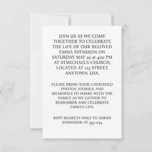 Handgemaakte Waterverf minimalistische begrafenisu Kaart (Achterkant)