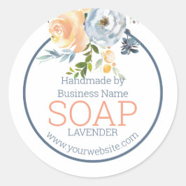 Handgemaakte Zeep Blauw en Perzik Bloemen Ronde Sticker