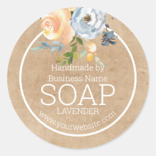 Handgemaakte Zeep Bloemen Rustiek Kraft Papier Ronde Sticker