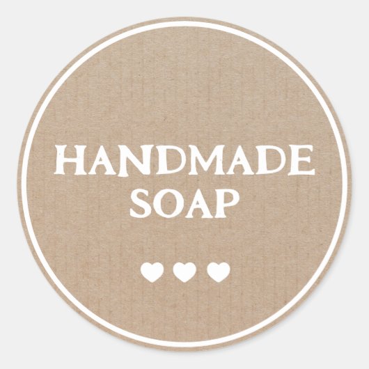 Handgemaakte Zeep Bruin Kraft Papier Retro Boho Ronde Sticker (Voorkant)