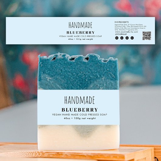 Handgemaakte zeep buikband blauwe productlabel wra uitnodigingen wikkel