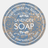 Handgemaakte zeep die  blauw bloemen ronde sticker (Voorkant)