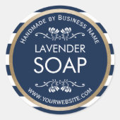 Handgemaakte zeep Gold Border marine Blue Stripes Ronde Sticker (Voorkant)