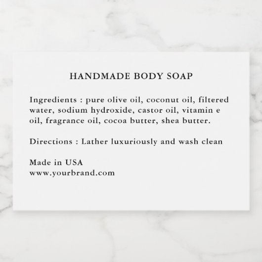 Handgemaakte zeep Ingrediënten Label Voedselcontainer Etiket (Enkel label)