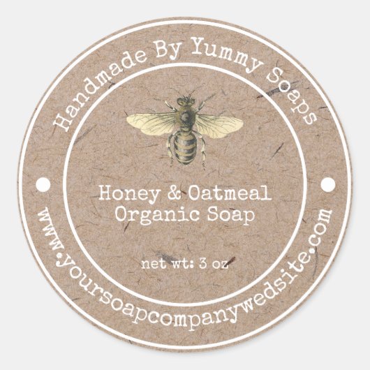 Handgemaakte zeep-label |Faux Kraft Paper Honey Be Ronde Sticker (Voorkant)