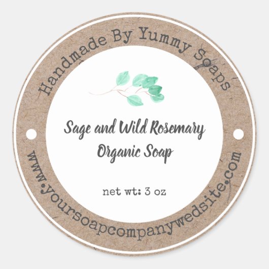 Handgemaakte zeep-label | Faux Kraft Paper Ronde Sticker (Voorkant)