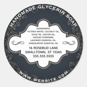 Handgemaakte zeep-label Robuust zwart goud botanis Ronde Sticker