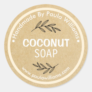 Handgemaakte zeep maken met bladeren op ambachteli ronde sticker