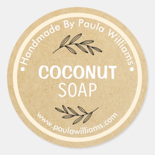 Handgemaakte zeep maken met bladeren op ambachteli ronde sticker (Voorkant)