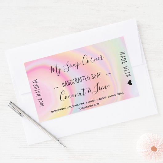 Handgemaakte zeep pastel eenhoorn regenboog marmer rechthoekige sticker (Envelop)