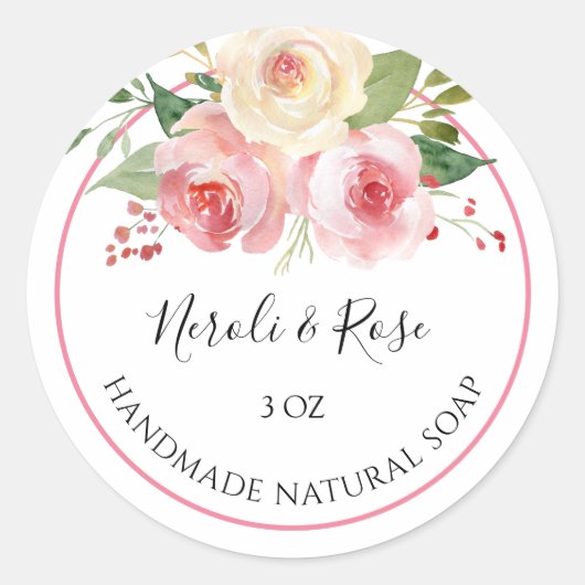 Handgemaakte Zeep Sticker Floral Neroli en Roos (Voorkant)