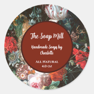 Handgemaakte zeepbloemen & fruitproductetiket ronde sticker