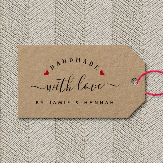 HANDGEMAATKT MET LIEFDE Modern script Kraft Cadeaulabel