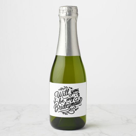 Handgemerkt bruidsmeisje voorstel mini champagne sparkling wijnetiket (Voorkant)