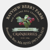 Handgeplukte Lokale Cranberry Label Gold op Zwart (Voorkant)